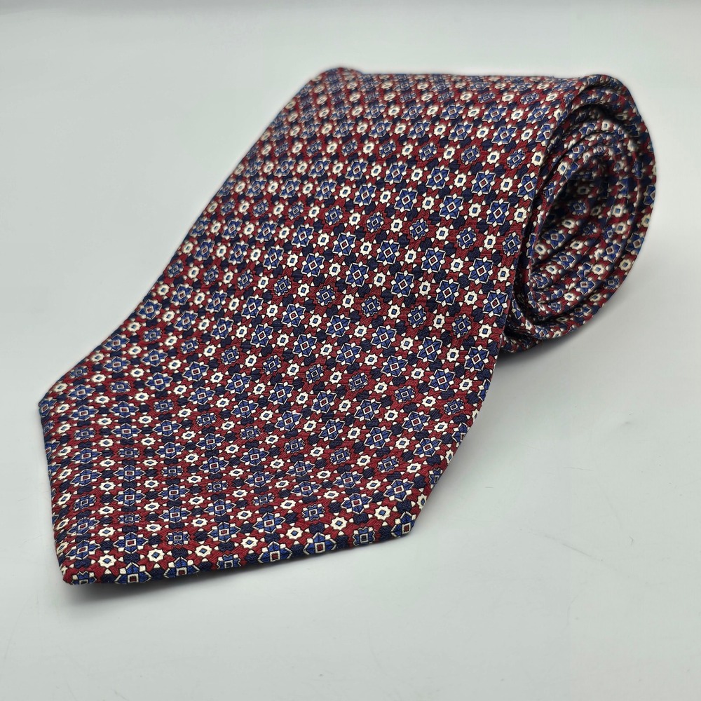 Polo Ralph Lauren Vintage 100% Silk Tie Red Blue Cream Geometric Medallion 4"